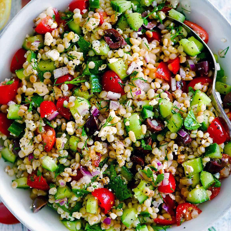 Pearl Couscous Salad with fresh mint and tomatoes